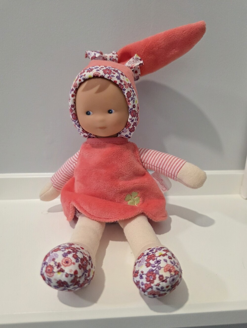 Corolle Pink Bunny Soft Doll Plush Lovey – Floral Details – EUC